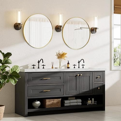 Bathroom Mirror for Wall, 20 Inch Round Mirror, Matte Gold Metal Framed Circle Vanity Mirror for Bathroom Bedroom Living Room Entryway, Anti-Rust, Tempered Glass, Hanging or Leaning thumbnail 7