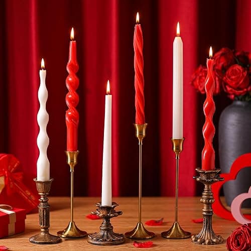 Lyrow 6 Pcs 8 Inch Colored Twisted Taper Candles Dripless Unscented Spiral Wax Taper Candle Long Swirl Tapered Candlesticks for Christmas Valentine Wedding Holiday Party Decoration(Red and White) thumbnail 7