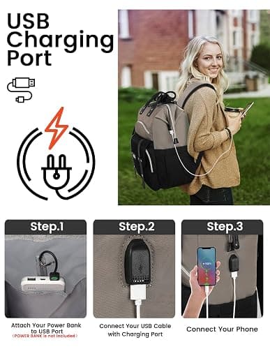 Laptop Backpack for Women,Stylish Doctor Nurse Teacher Work Travel Backpack for 15.6 Inch Laptop with RFID Anti-theft USB Charging Port College Purse Business Computer Bookbag Grey Black thumbnail 3