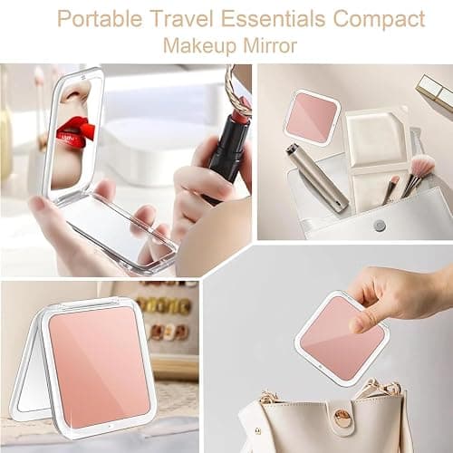 CYHTSHFZ Small Compact Mirror for Purse,5X/1X Travel Magnifying Mirror for Women, Makeup Mirror for Girls, Portable Ultra Slim Pocket Mirror（Pink） thumbnail 5