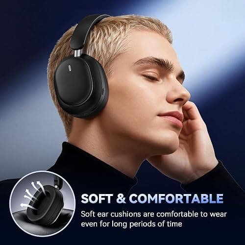 Pointcinco Hybrid Active Noise Cancelling Headphones, Over Ear Bluetooth 6.0 Wireless Headphones, 50H Playtime, Deep Bass, HiFi Stereo Sound, Lightweight Foldable for Travel, Home and Office（Black） thumbnail 3