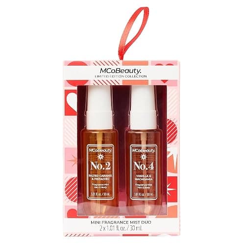 MCoBeauty - Mini Fragrance Mist Duo, No. 2 & No. 4, Limited Edition Travel-Size Body & Hair Perfume Sprays with Pistachio & Caramel Notes, Holiday Collection, Cruelty Free Fragrance Gift Set - Image 1