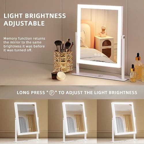 FENCHILIN Vanity Mirror with Lights 11.8" x 9.8",Lighted Makeup Mirror and Hollywood Mirror with Smart Touch Control 3 Colors Dimmable LED Light, 360°Rotation 10X Magnification(White) thumbnail 4