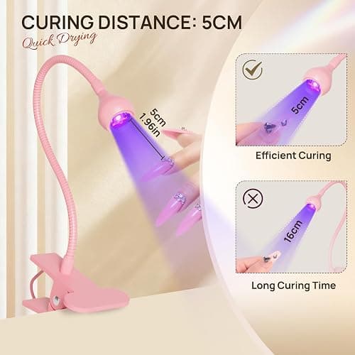 AORAEM UV LED Nail Lamp, Quick Drying UV Light for Gel Nails Foot Control LED Nail Cure Lamp, Flash Cure Light with Gooseneck and Clamp for Gel Nails, Pink thumbnail 7