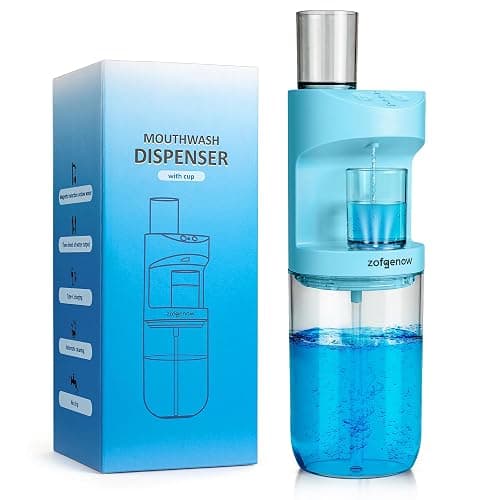 ZOFGENOW Automatic Mouthwash Dispenser for Bathroom,Bathroom Accessories 19.4 Fl Oz Dispensers with Magnetic Cups,Wall Mounted Dispenser,Suitable for All Age Groups,Blue - Image 1