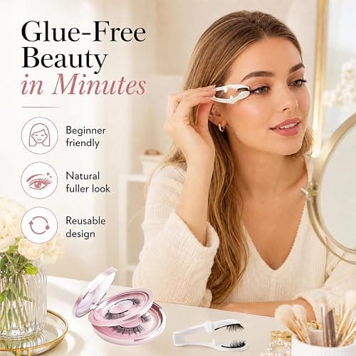 Magnetic-Eyelashes with Applicator, 2 Pairs Reusable Magnetic Lashes Natural Look, No Glue Needed Eyelashes Magnetic, Lightweight False Eyelashes for Everyday Makeup, Travel & Parties thumbnail 3