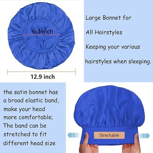 3 Pack Satin Bonnet Silk Hair Bonnet for Sleeping, Sleep Bonnets for Women Large Wide Soft Band Sleep Cap for Curly Hair Braids thumbnail 4