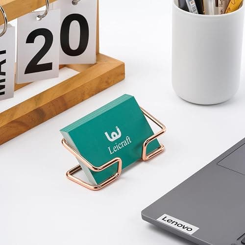 Leicraft Business Card Holder for Desk, Cute Metal Card Organizers and Office Desk Accessories for Men and Women (Golden) thumbnail 6