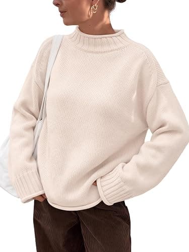 Trendy Queen Womens Oversized Sweaters Mock Neck 2026 Fall Knit Outfits | Winter Chic Fashion, Long Sleeve Tunic, Rolled Edge Pullover, Comfy Cozy Slouchy Fit, Versatile Cute Casual Clothes - Image 1