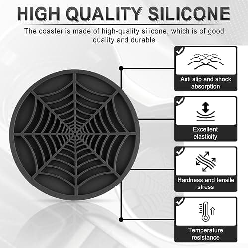 Alpmosn 4PCS Spider Web Car Coasters for Cup Holders, Halloween Funny Non-Slip Silicone Insert Ornaments Coasters, Automotive Cupholder Goth Accessories for Men & Women(Black) thumbnail 3
