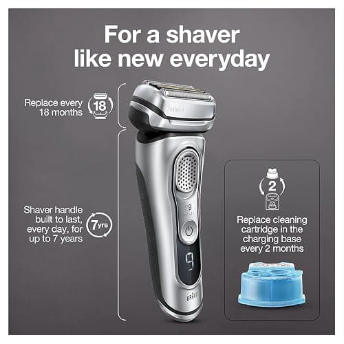 Braun Electric Razor for Men With Precision Beard Trimmer, Rechargeable, Wet & Dry Foil Shaver, Clean & Charge Station & Travel Case, Silver, 3 Piece Set thumbnail 7