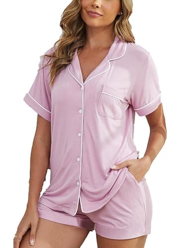 FENNAT Pajama Sets for Women 2 Piece Soft Button Down Pj Sets Sleepwear Short Sleeve Loungewear Shorts with Pockets, S-XXL - Image 1