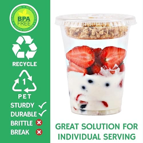 Aatriet Clear Plastic Parfait Cups with Insert &Lids No Hole - Yogurt Fruit Parfait Cups for Kids, for Dips and Veggies, Take Away Breakfast and Snacks. No Leaking (12oz. flat, 50sets) thumbnail 3