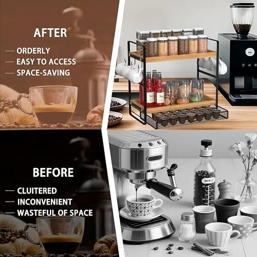 LEMIKKLE 2-Tier Wood Coffee Station Organizer with Pod Holder and Drawer, Kitchen Countertop Organizer, Coffee Bar Accessories Station with Coffee Pod Storage, Coffee Organizer thumbnail 5