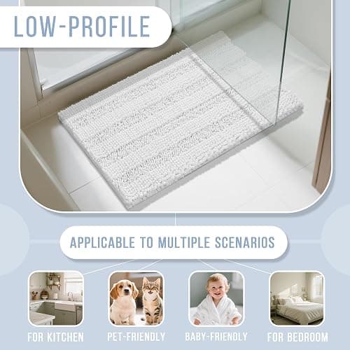 Yimobra Bathroom Rug Mat, Non Slip and Super Absorbent Bath Mat, Machine Washable Quick Dry, Ultra Plush Chenille Shower Rugs for Bathroom Floor Sink Tub and Shower Outside, White, 24 x 17 thumbnail 6