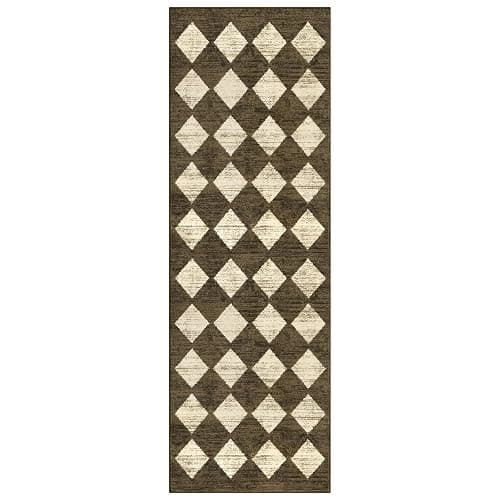 Lahome Washable Kitchen Runner Rug, Rug Runners for Hallways 6 Feet Non Slip Long Bathroom Rugs Runner, Moroccan Trellis Non Skid Low Pile Laundry Room Carpet Runners for Bedroom Entryway, 2x6 Brown thumbnail 8