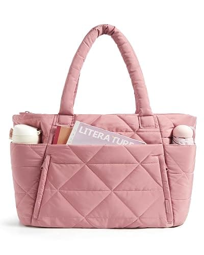 BAGSMART Tote Bag for Women, Puffy Tote Bag with Zipper, Large Quilted Shoulder Bag with Compartments for Travel, Work, Gym - Image 1