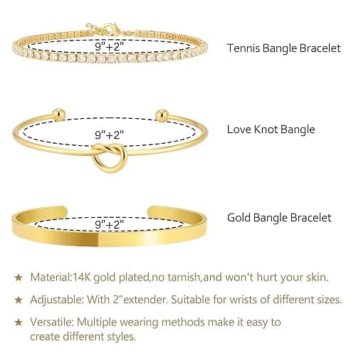 Zalcon Gold Bangle Cuff Knot Bracelet for Women Stack Non Tarnish 14k Gold Plated Dainty Cubic Zirconia Tennis Bracelets Jewelry Set for Women Trendy - style 01 thumbnail 4