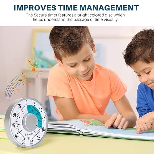 Secura 60-Minute Visual Timer 6-Inch Mechanical Countdown Timers for Teaching, Meeting, Cooking, Working - Timer for Kids with Magnetic Backing, Foldable Legs, Hanging Hole (Blue) thumbnail 5
