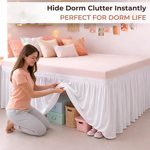 SGI bedding Dorm Bed Skirt Twin XL 28 Inch Drop –No Lift Easy Install Wrap Around, Extra Long Elastic Dust Ruffle, Wrinkle & Fade Resistant Microfiber, Machine Washable, College Dorm Bedskirt White thumbnail 3