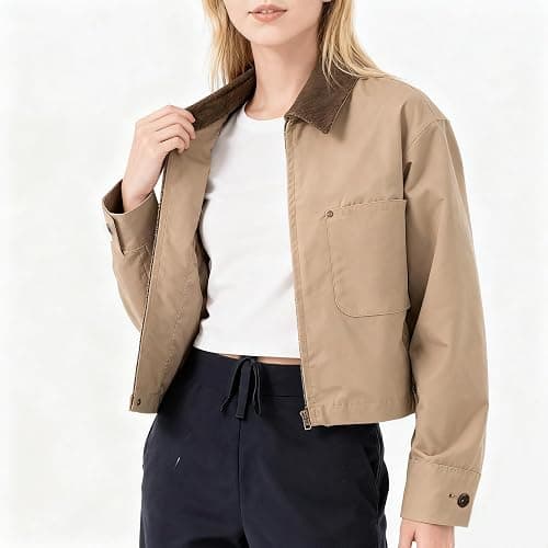 ⭐️⭐️⭐️ Zoziiee Womens Cropped Bomber Jacket Corduroy Collar Barn Coat Lightweight Utility Zip Up Cotton Canvas Workwear thumbnail 3