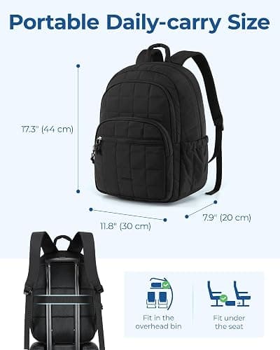 BAGSMART College Laptop Backpack, Travel Backpack for Women, Quilted Casual Daypack, Water-Resistant Bookbag for 15.6 Inch Laptop, Black - Black thumbnail 2
