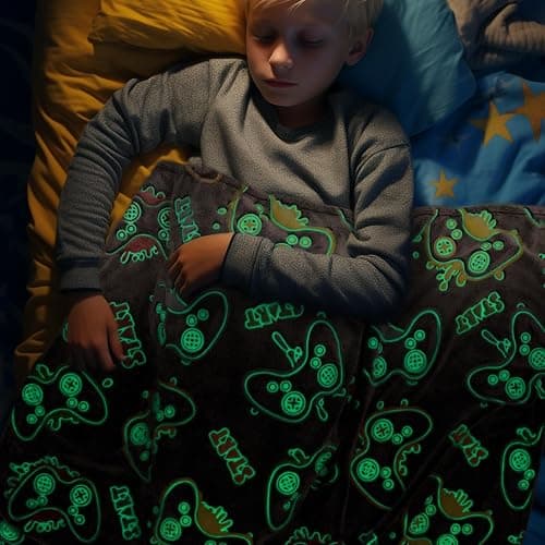 OHOIT Gamer Gifts for Teen Boys Kids Gaming Controller Toys - Glow in The Dark Blanket Gamepad Gifts for 2 4 6 8 10 11 Year Old Boys - Game Room Decor for Men Son Boyfriend Birthday Christmas 50"x60" thumbnail 2