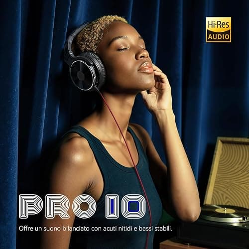 OneOdio Pro 10 Cuffie Over Ear, Cuffie Cablate con Shareporte Microfono, Jack 3,5 mm e 6,35 mm, Cuffie perRegistrazione, Mixaggio, Monitoraggio in Studio, DJ, Chitarra,Podcast, Cellulare, PC thumbnail 2