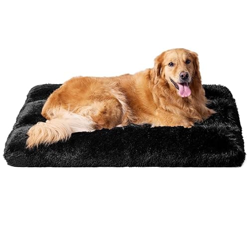 EHEYCIGA Calming Dog Crate Bed XL Extra Large, Washable Anti Anxiety Dog Pet Bed, Fluffy Dog Pillow Mat with Anti-Slip Bottom, Black, 41.3"x27.5"x3.5" - Image 1