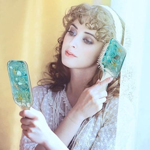 FONMY Detangling Hair Brush w/Nature Seashell,Seascape Designed Arcrylic Paddle Hairbrush Glide Through Tangles With Ease For All Hair Types - For Women, Men, Kids,Wet & Dry Hair,Sea-Blue Home Decor. thumbnail 4