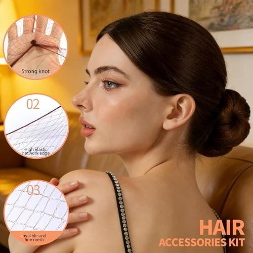 Teenitor Hair Net Set, Includes 20 Pcs Individually Packaged Hair Nets (20 inches) & 40 Pcs Hair Pins for Women Girls, Bun Maker, Brown thumbnail 3