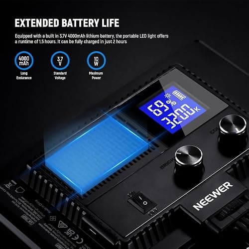 NEEWER 9" LED Video Light Panel, Dimmable DSLR Camera Soft Lighting with Mini Desk Tripod Stand, USB Type C Ports, 3200K~5600K CRI95+ for Studio Photography Video Recording Live Streaming, NL-116AI thumbnail 4