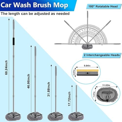 THINKWORK Car Wash Kit, Car Washing Brush with Long Handle, Extendable Car Wash Brush Mop with 2-in-1 Windshield Squeegee and 9Pcs Detailing Brush, Gray Car Detailing Kit Gift for Men thumbnail 2