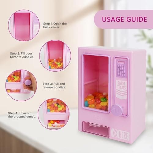YOBRO Candy Dispenser, Cute Vending Machine for Desktop, Manual Candy Machine, Dispense Mini Candies, Birthday&Christmas Gift for Girls, Gift for Friends Girlfriends (Pink) - Pink thumbnail 3