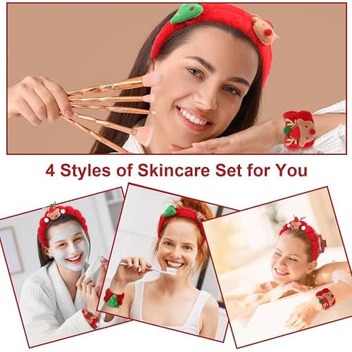 AMCAMI Christmas Makeup Headband Wristband Set with Hair Clips,Headband for Washing Face, Skincare,Spa,Christmas Hair Accessories Gifts, Stocking Stuffers thumbnail 5