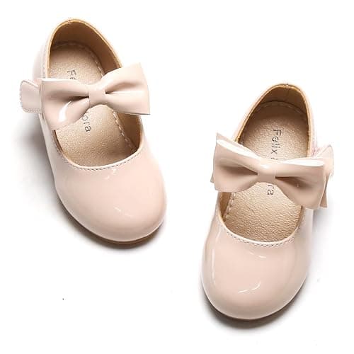Felix & Flora Toddler Flower Girl Dress Shoes - Girl Ballet Flats Party School Shoes Wedding - 8 Toddler - B317-nude - Image 1