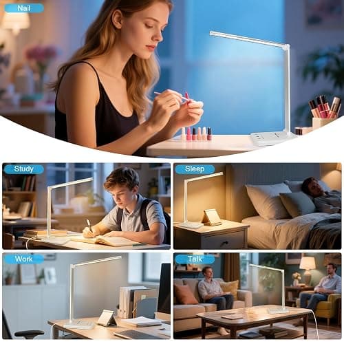 White crown LED Desk Lamp Dimmable Table Lamp Reading Lamp with USB Charging Port, 5 Lighting Modes, Sensitive Control, 30/60 Minutes Timer (White, First-Generation) thumbnail 5