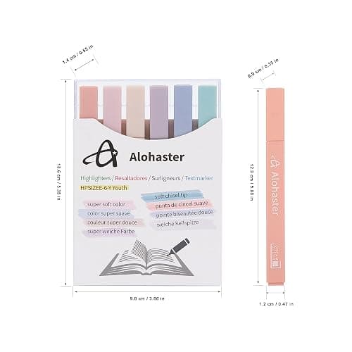 Alohaster HPSIZEE Aesthetic Cute Highlighters Mild Assorted Colors With Soft Chisel Tip, No Bleed Dry Fast Easy to Hold, for Journal Bible Planner Notes School Office Supplies, 6 Pack - Youth - Youth thumbnail 8