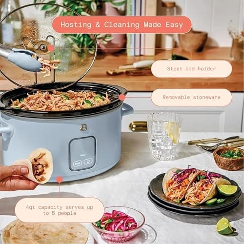 Beautiful 4-Quart Slow Cooker with Touch-Activated Display, Programmable Digital Controls, Removable Non-Stick Pot, Keep Warm Function, by Drew Barrymore (Cornflower Blue) thumbnail 4