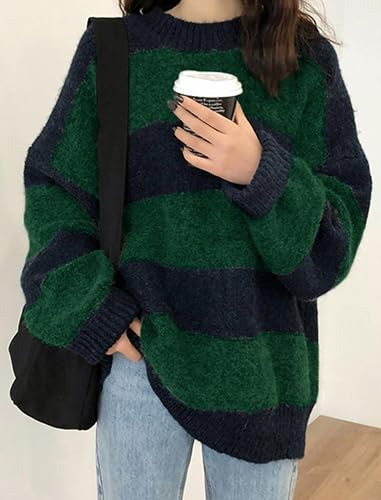 EMMIOL Women's Oversized Striped Sweaters 2025 Fall Trendy Long Sleeve Knit Outfits Crewneck Fashion Pullover Tops thumbnail 2