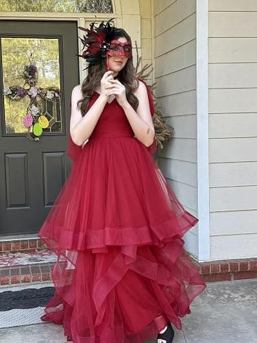 CWOAPO Layered Ruffles Tulle Prom Dresses Spaghetti Strap Ball Gowns Long Elegant V Neck Bow Formal Evening Dress 2025 thumbnail 9