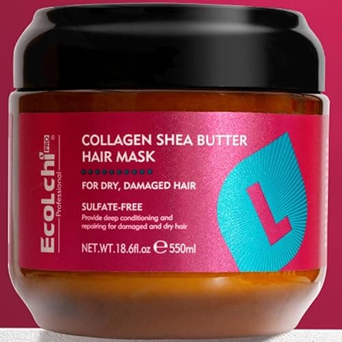 ECOLCHIPRO Ecolchi Collagen Hair Mask Deep Repair Conditioning Collagen Shea Butter Hair Treatment for Dry and Damaged Hair All Hair Types 18.6 oz 550ml