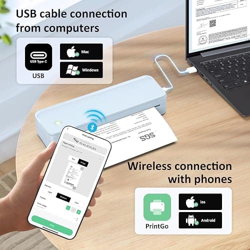 Gloryang Inkless Portable Printer for Travel, Wireless Thermal Printer Supports 8.5" x 11" US Letter Size, Bluetooth Machine Includes Carry Case and 3 Rolls of Thermal Paper Kit, Blue thumbnail 3