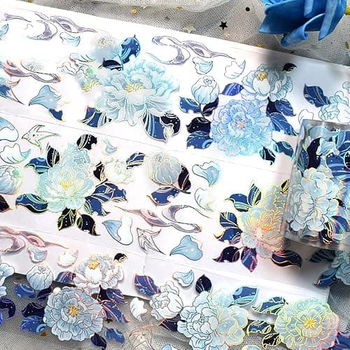 Ddayup Laser Flower Washi Tape - Blue Flower Stickers for Journaling & Planner thumbnail 4