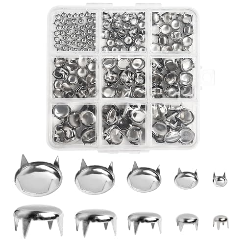 SBYURE 300 Pieces Round Dome Studs 5 Sizes Silver Studs for Clothing Metal Spike Studs for Leather Craft Clothes Belt Bag Shoes Bracelet Dog Collar Accessories DIY - Image 1