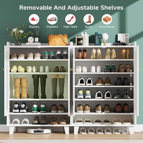 Honsiva Flat-Shelf Shoe Cabinet with Doors，6-Tier Shoes Storage Cabinet with Adjustable Shelves，Wooden Shoe Rack Shoes Storage Organizer Cabinets for Entryway, Hallway, Living Room thumbnail 3