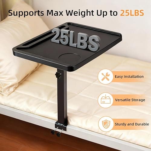 AmaCielo Adjustable Bedside Shelf for Bed, College Dorm Room Essentials, Bamboo Bed Side Tray Table with Sturdy Metal Pole, Clip On Nightstand Organizer for College, Apartment, Bunk Beds thumbnail 2
