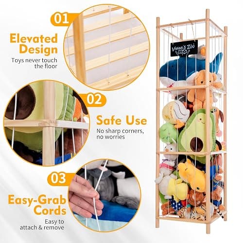 BEINGMATE Care Large Stuffed Animal Storage Organizer, Wooden Stuffed Animal Storage Zoo, Toy Holder, Space Saving Toy Zoo for Kidroom, Playroom, Kid’s Gift, Nature thumbnail 5