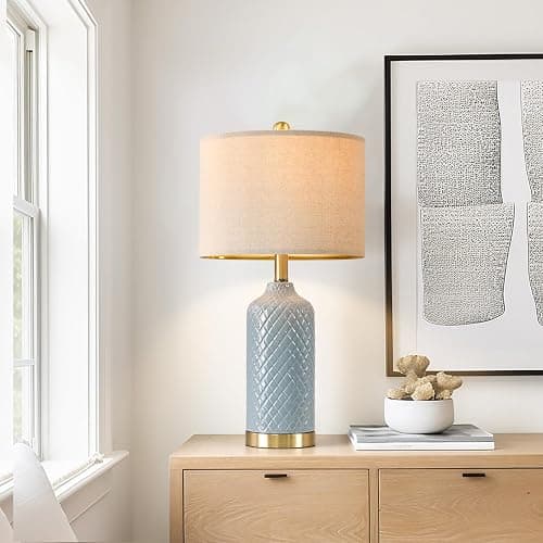 24.25" Modern Ceramic Blue Table Lamps Set of 2 for Living Room Bedroom Bedside Table Lamp for Night Stands Boho Nightstand Lamp Coastal Side End Table Lamps Reading Light Home Office Dorm Deco Gifts thumbnail 7