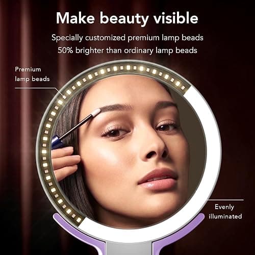 LitBear Travel Makeup Mirror with Light, Rechargeable Double-Sided 10X/1X Magnifying Mirror, Portable Lighted Beauty Mirror, 3 Color Lighting, Dimmable Touch Screen, Tabletop Handhold Hanging (Purple) thumbnail 2